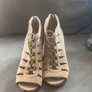 Michael Kors Tan Lace-Up Peep-Toe Heels